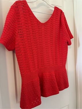 Talbots Red Knit Peplum Short Sleeve Top
